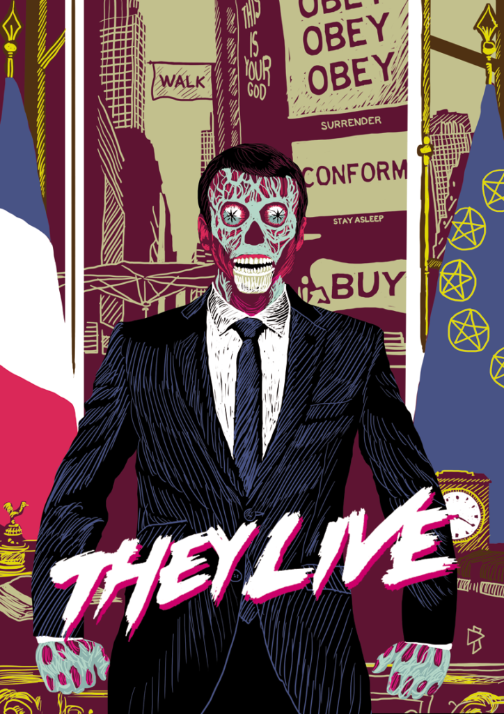gwen tomahawk emmanuel macron they live ! john_carpenter invasion los angeles obey conform walk buy surrender stay asleep president france