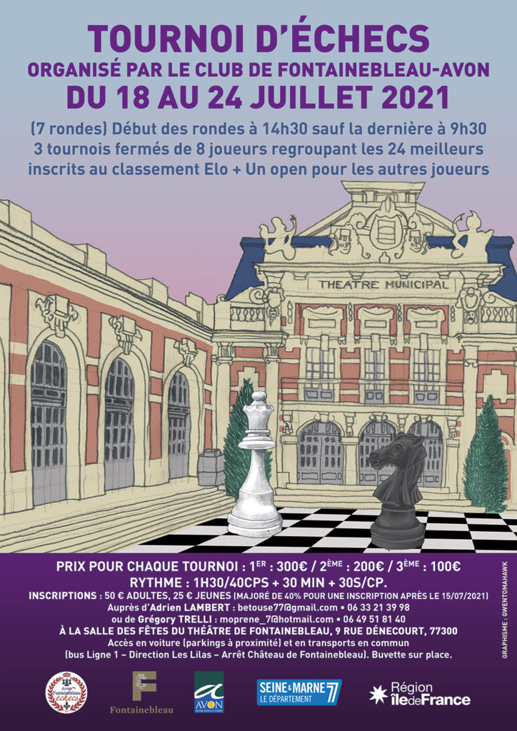 gwen tomahawk, échecs, avon, fontainebleau,theatre affiche, illustration,echiquier ,2021